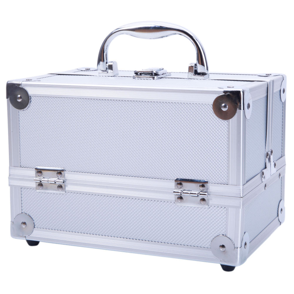 Cosmetics storage SM-2176 Aluminum Makeup Train Case Jewelry Box Cosmetic Organizer with Mirror 9"x6"x6" Silver【Local Goods】