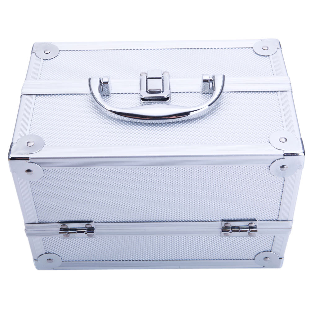 Cosmetics storage SM-2176 Aluminum Makeup Train Case Jewelry Box Cosmetic Organizer with Mirror 9"x6"x6" Silver【Local Goods】