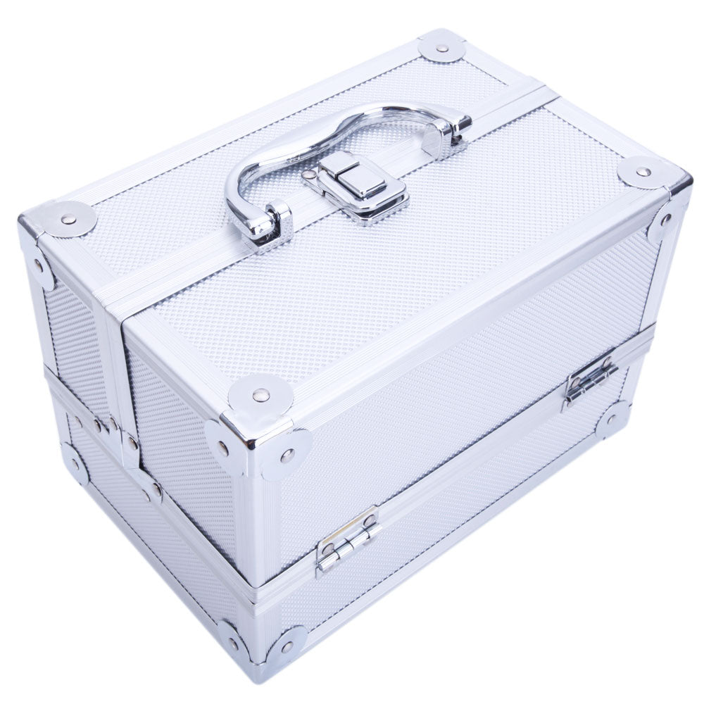 Cosmetics storage SM-2176 Aluminum Makeup Train Case Jewelry Box Cosmetic Organizer with Mirror 9"x6"x6" Silver【Local Goods】
