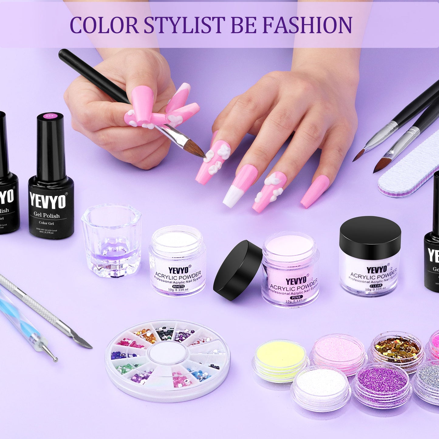 Health & Beauty Acrylic Nail Kit with UV Light, 4 Colors Gel Polish Kit with 24 Glitter Colors Acrylic Powder Monomer Liquid
