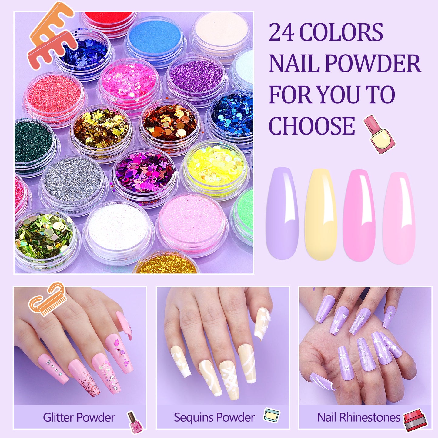 Health & Beauty Acrylic Nail Kit with UV Light, 4 Colors Gel Polish Kit with 24 Glitter Colors Acrylic Powder Monomer Liquid