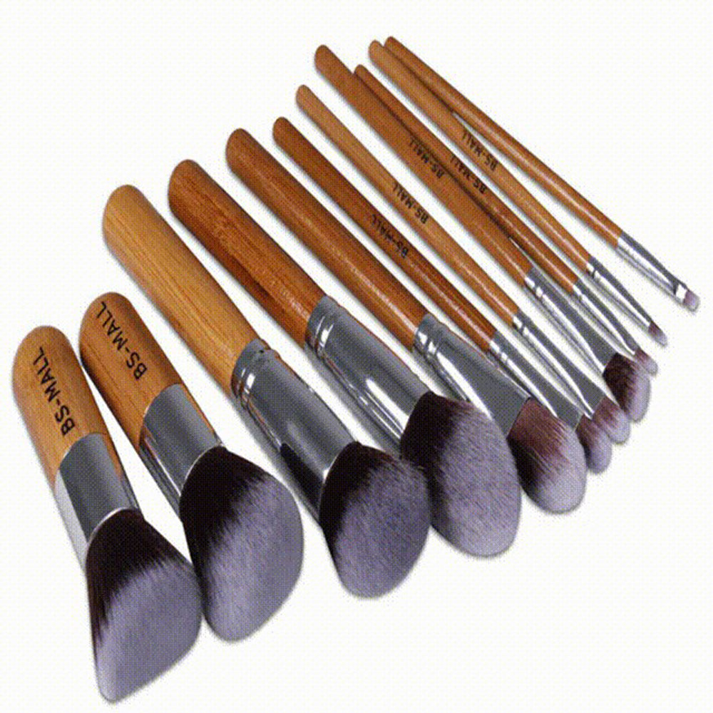 Health & Beauty 11Pcs Bamboo Makeup Brush Set, Synthetic Kabuki Makeup Brush Set with Storage Bag and Makeup Sponge(USPS shipment)
