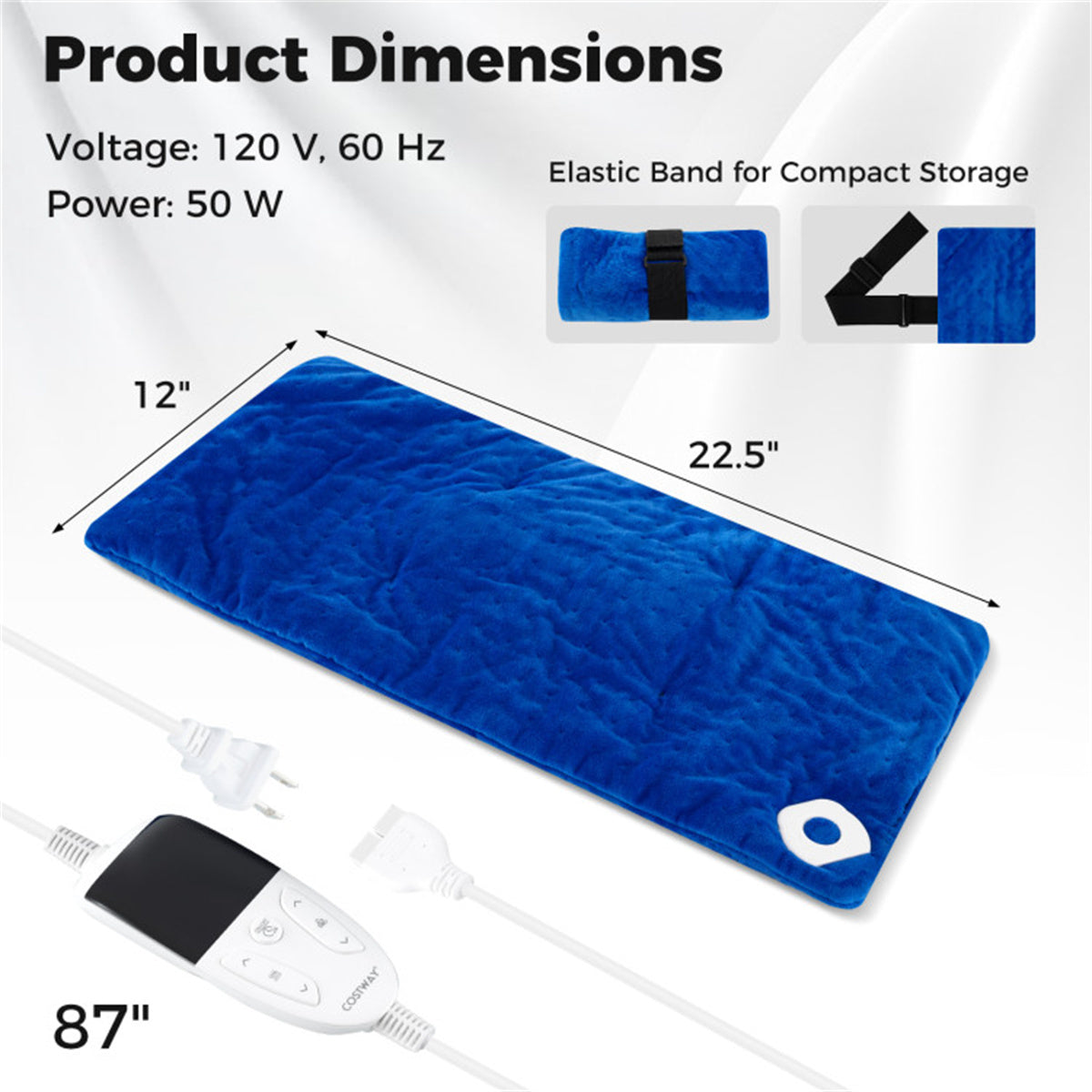 Health & Beauty Blue Electric heated pad is equipped with 2 small massagers interior