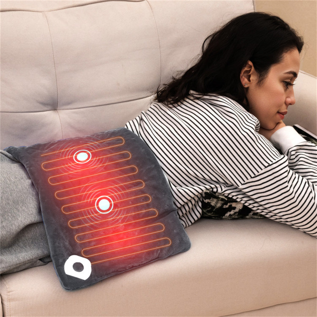 Health & Beauty Gray Electric heated pad is equipped with 2 small massagers interior