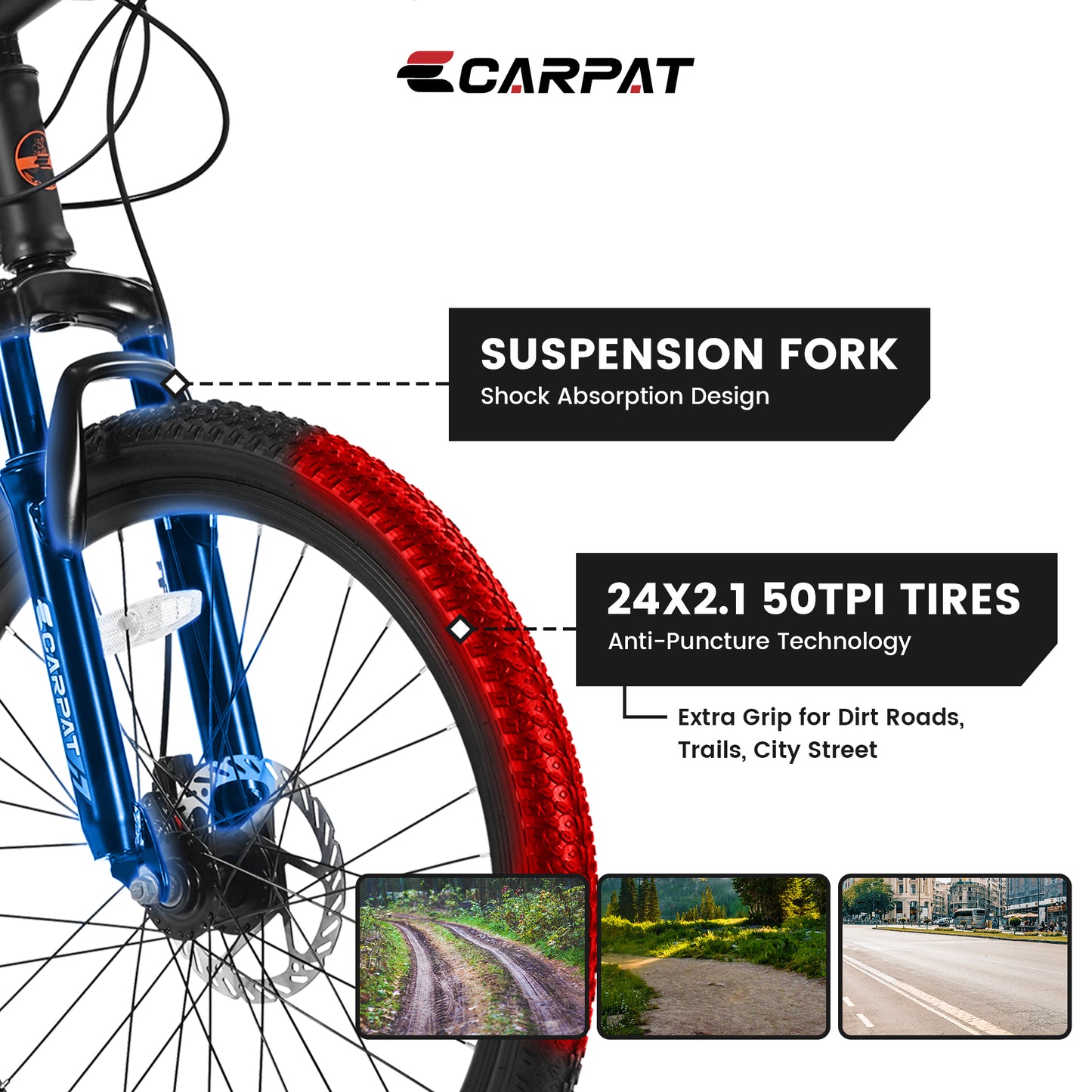 Ride and Slide 24 Inch Mountain Bike Boys Girls, Steel Frame, Shimano 21 Speed Mountain Bicycle with Daul Disc Brakes and Front Suspension MTB