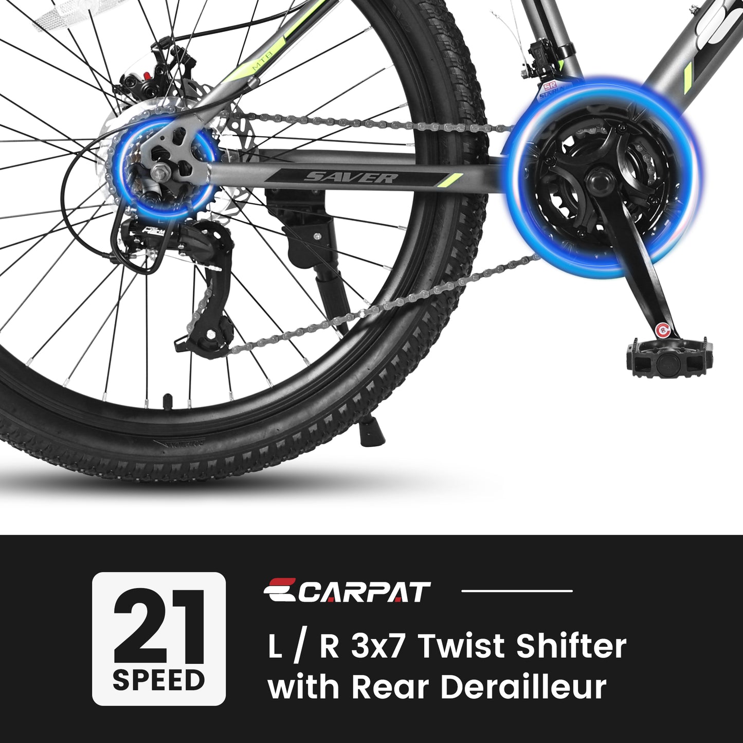 Ride and Slide 24 Inch Mountain Bike Boys Girls, Steel Frame, Shimano 21 Speed Mountain Bicycle with Daul Disc Brakes and Front Suspension MTB