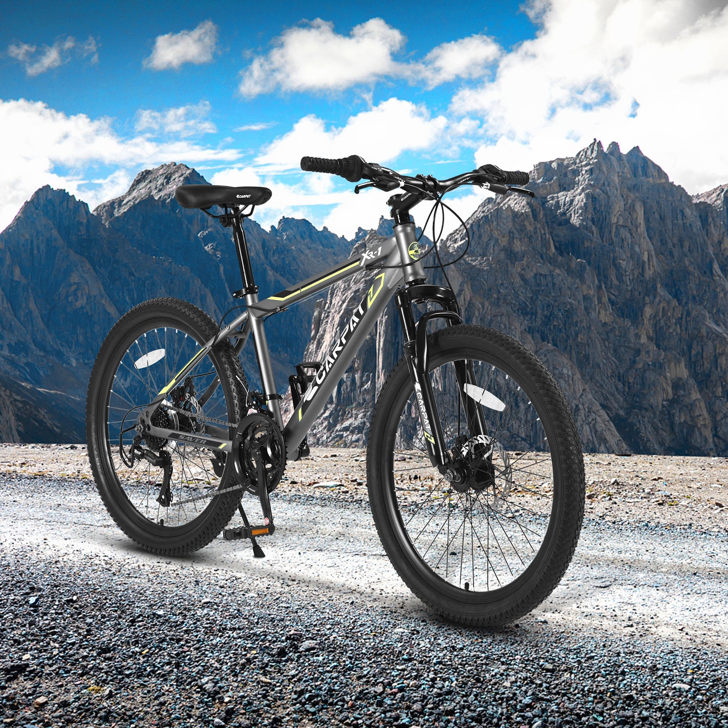 Ride and Slide 24 Inch Mountain Bike Boys Girls, Steel Frame, Shimano 21 Speed Mountain Bicycle with Daul Disc Brakes and Front Suspension MTB