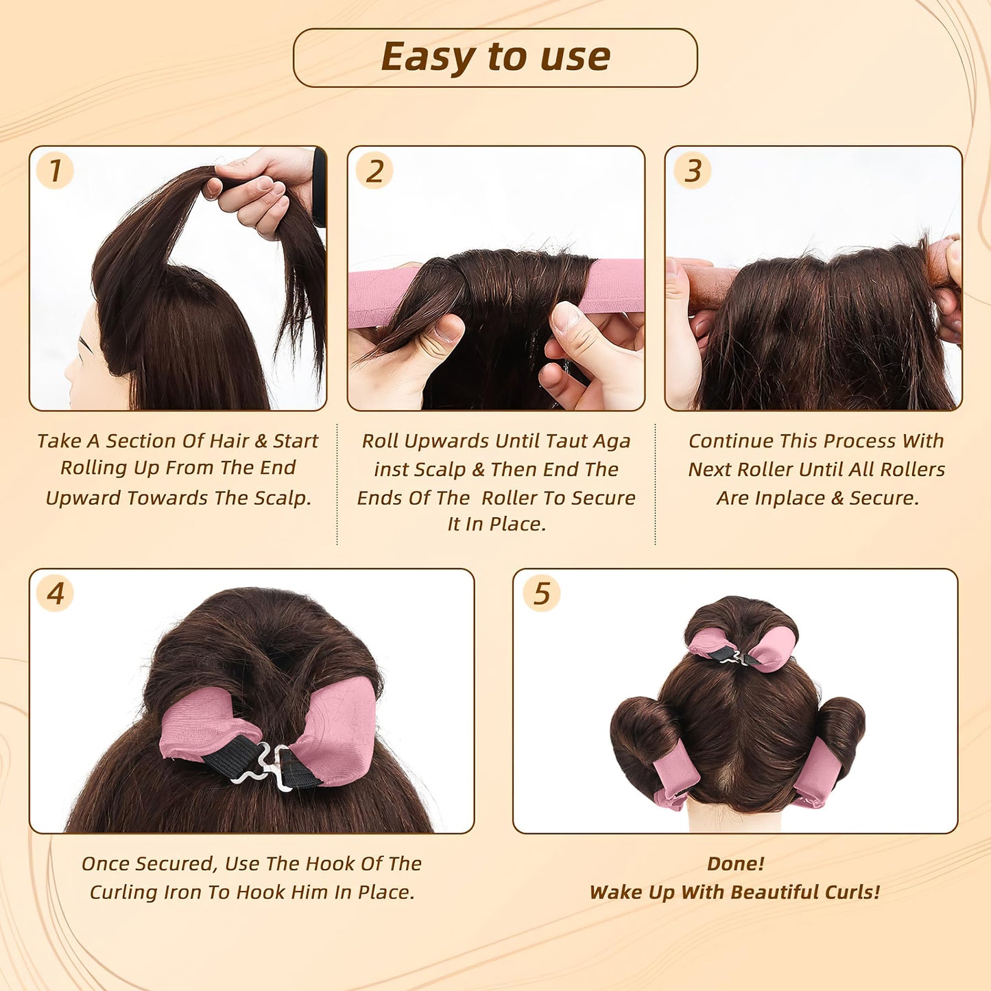 Health & Beauty Overnight Heatless Hair Curler, Heatless Curls Satin Flexi Rods with Hook, Versatile Curling Tool for All Hair Types - Pink