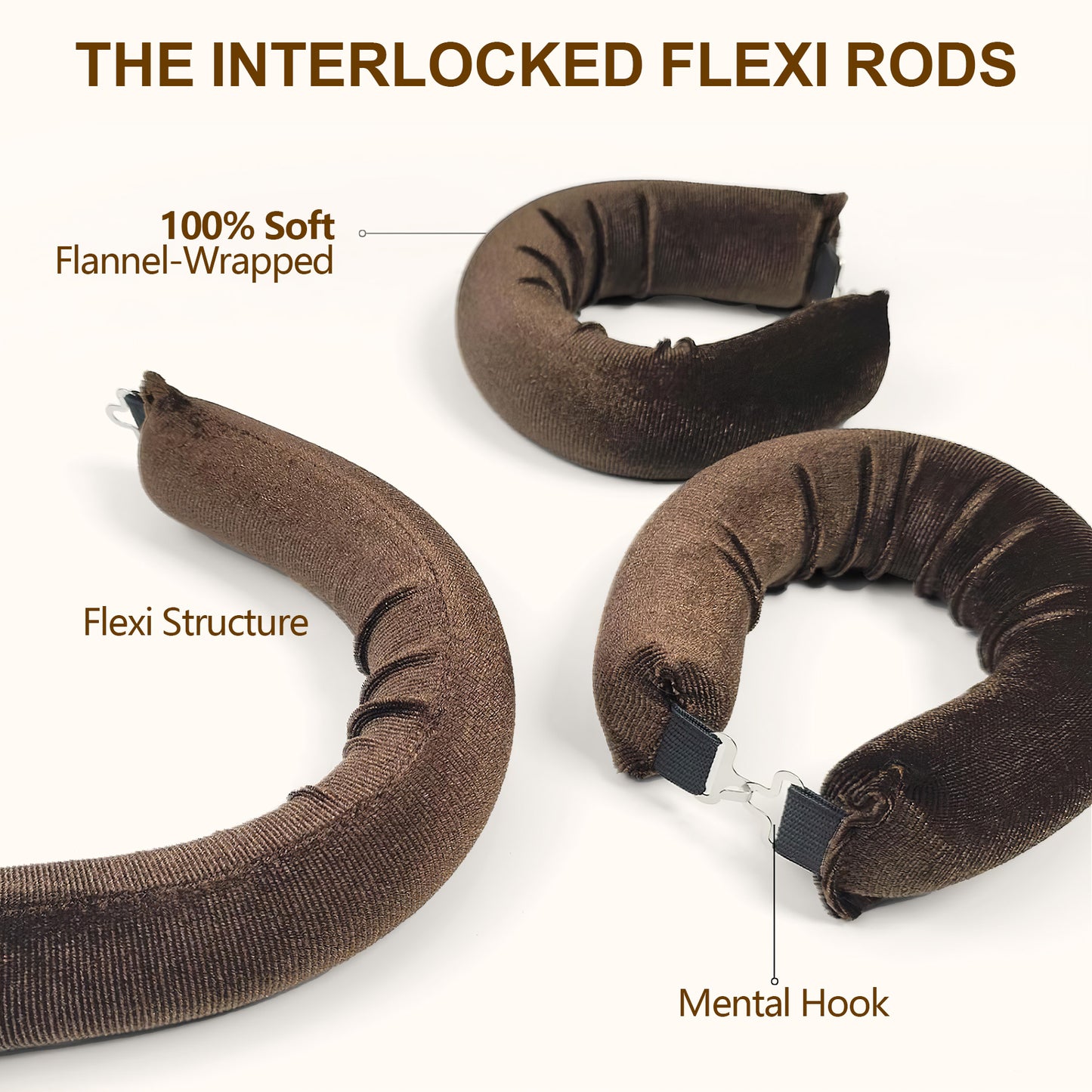 Health & Beauty Overnight Heatless Hair Curler, Heatless Curls Satin Flexi Rods with Hook, Versatile Curling Tool for All Hair Types - Brown