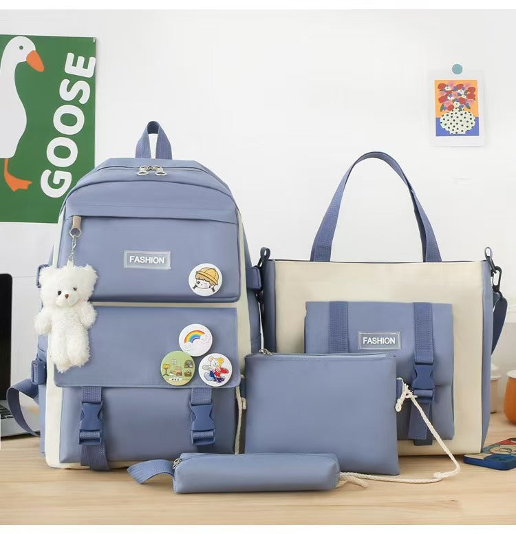 Four-piece portable backpack wholesale five-piece backpack printed LOGO Harajuku set student schoolbag
