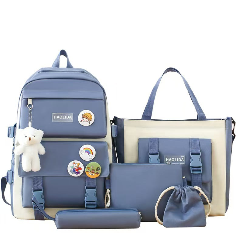 Four-piece portable backpack wholesale five-piece backpack printed LOGO Harajuku set student schoolbag