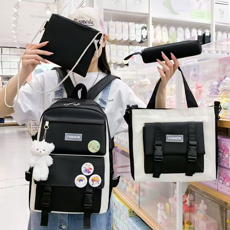 Four-piece portable backpack wholesale five-piece backpack printed LOGO Harajuku set student schoolbag