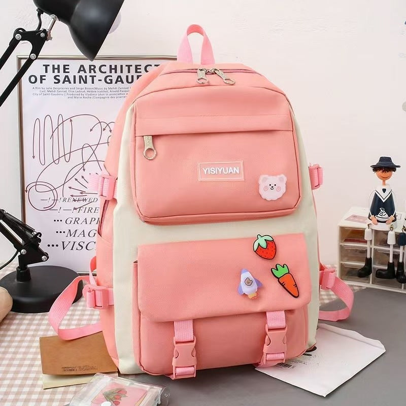 Four-piece portable backpack wholesale five-piece backpack printed LOGO Harajuku set student schoolbag