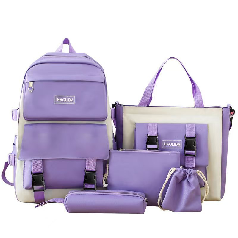 Four-piece portable backpack wholesale five-piece backpack printed LOGO Harajuku set student schoolbag