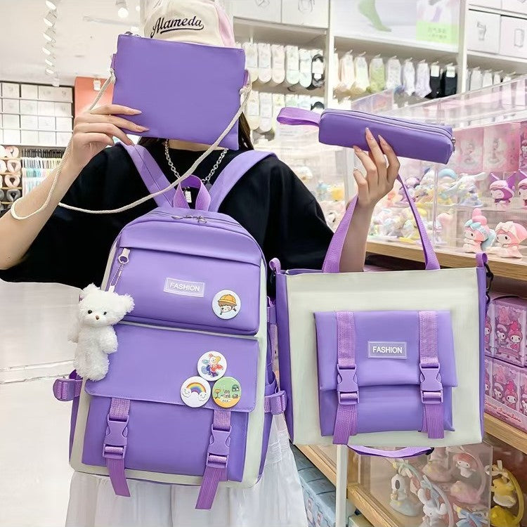 Four-piece portable backpack wholesale five-piece backpack printed LOGO Harajuku set student schoolbag