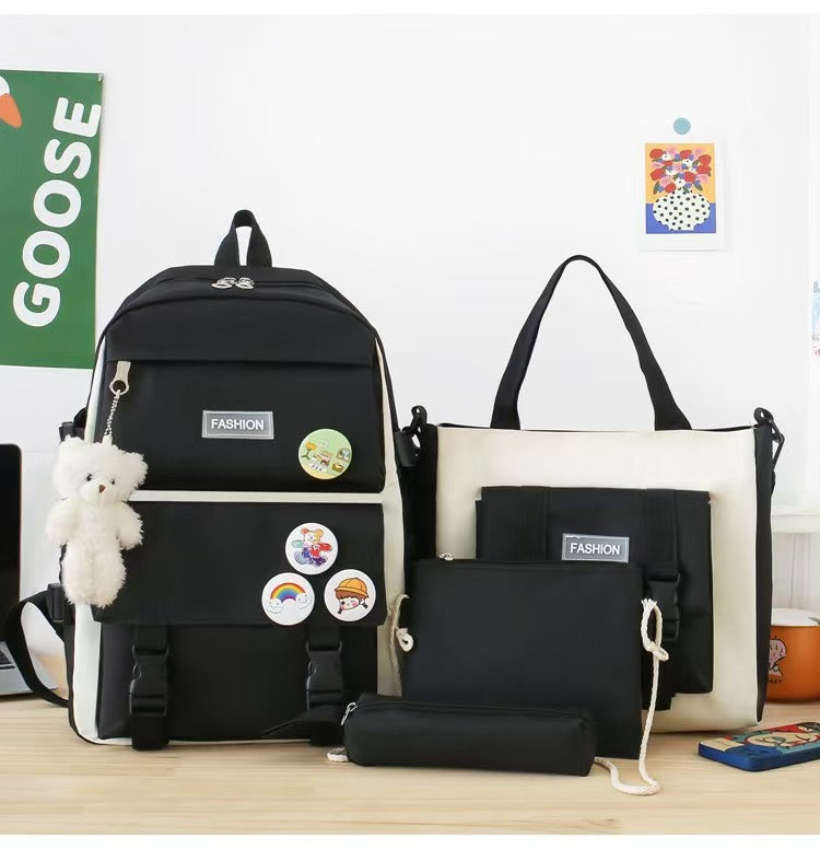 Four-piece portable backpack wholesale five-piece backpack printed LOGO Harajuku set student schoolbag