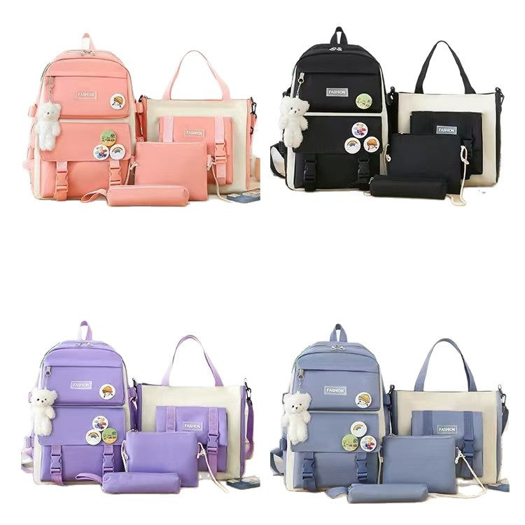 Four-piece portable backpack wholesale five-piece backpack printed LOGO Harajuku set student schoolbag