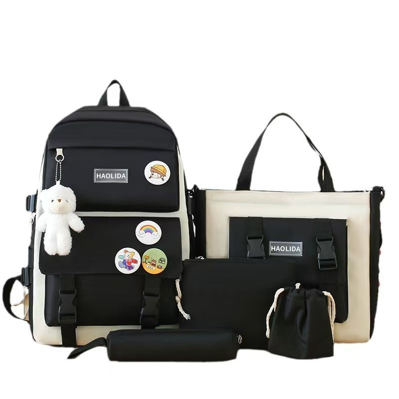 Four-piece portable backpack wholesale five-piece backpack printed LOGO Harajuku set student schoolbag