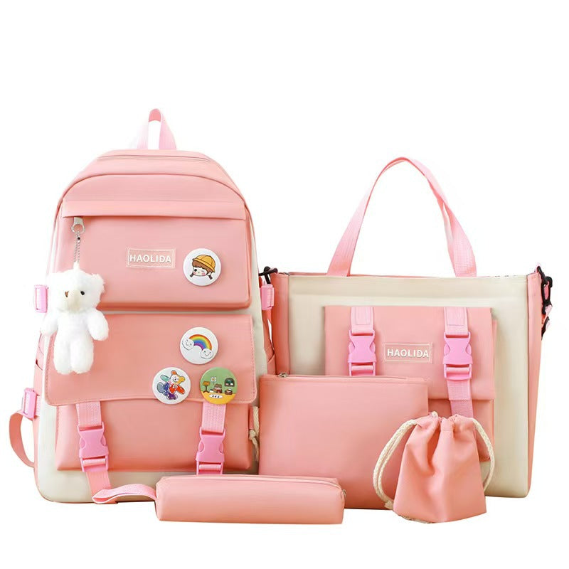 Four-piece portable backpack wholesale five-piece backpack printed LOGO Harajuku set student schoolbag