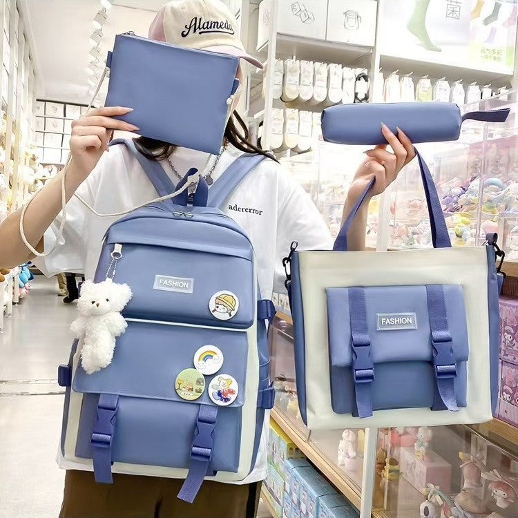 Four-piece portable backpack wholesale five-piece backpack printed LOGO Harajuku set student schoolbag