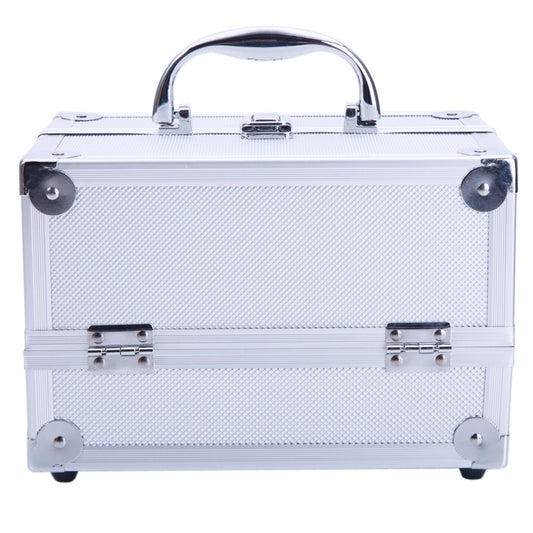 Cosmetics storage SM-2176 Aluminum Makeup Train Case Jewelry Box Cosmetic Organizer with Mirror 9"x6"x6" Silver【Local Goods】