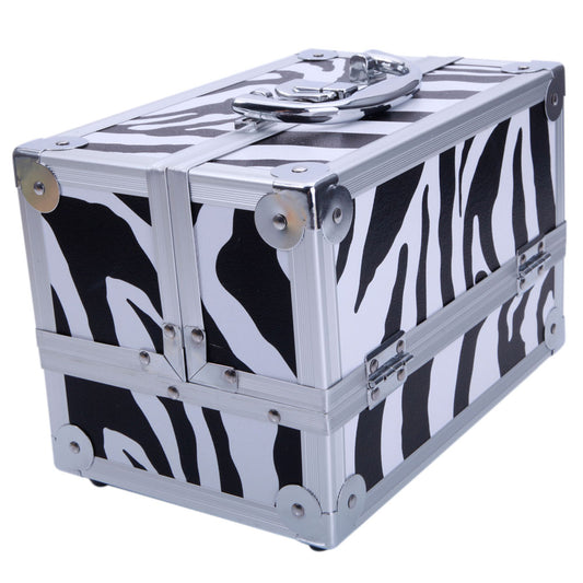 Cosmetics storage SM-2176 Aluminum Makeup Train Case Jewelry Box Cosmetic Organizer with Mirror 9"x6"x6" White Zebra【Local Goods】