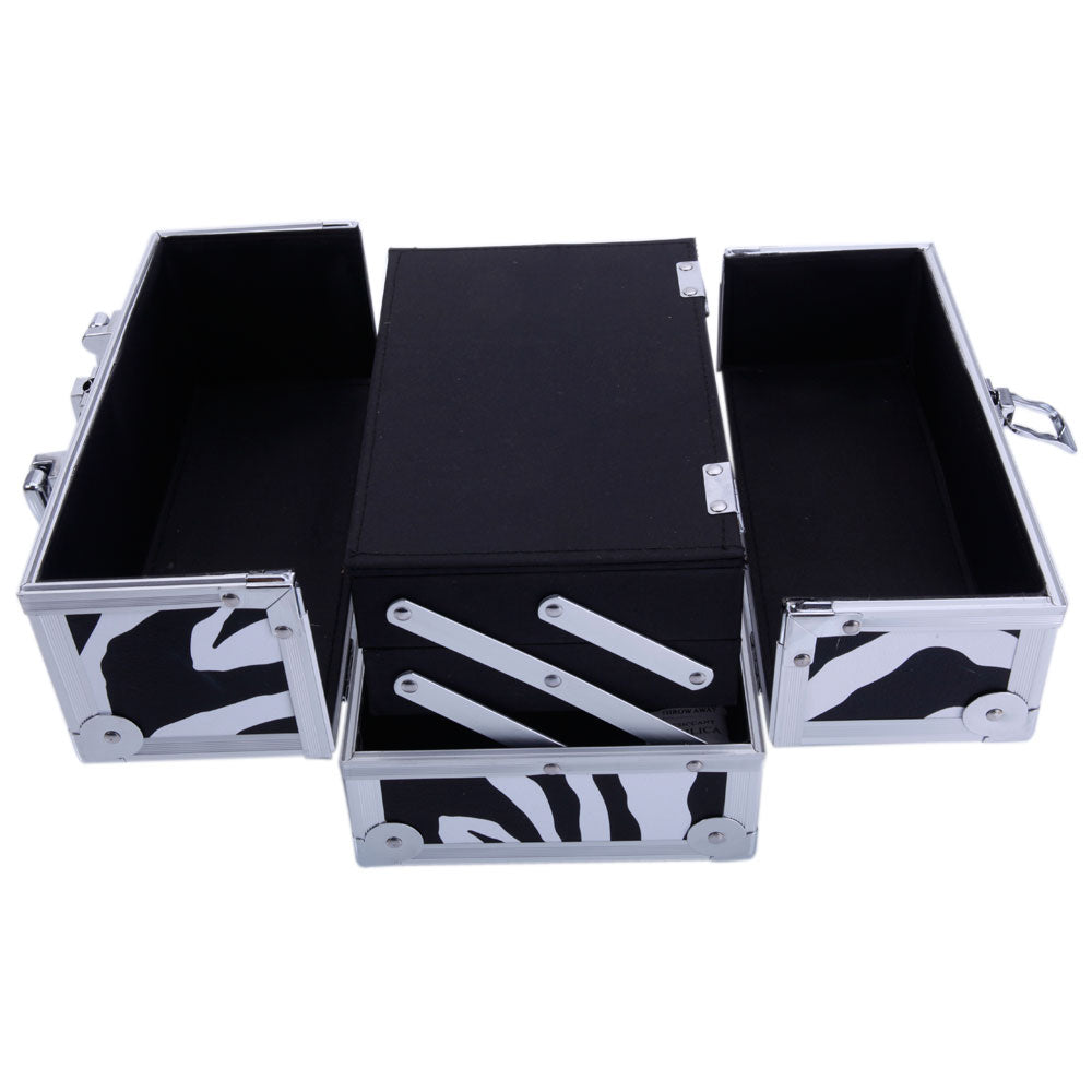 Cosmetics storage SM-2176 Aluminum Makeup Train Case Jewelry Box Cosmetic Organizer with Mirror 9"x6"x6" White Zebra【Local Goods】