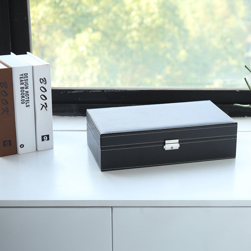 Cosmetics storage Jewelry Box 8 Slots Watch Organizer Storage Case with Lock and Mirror for Men Women Black【Local Goods】