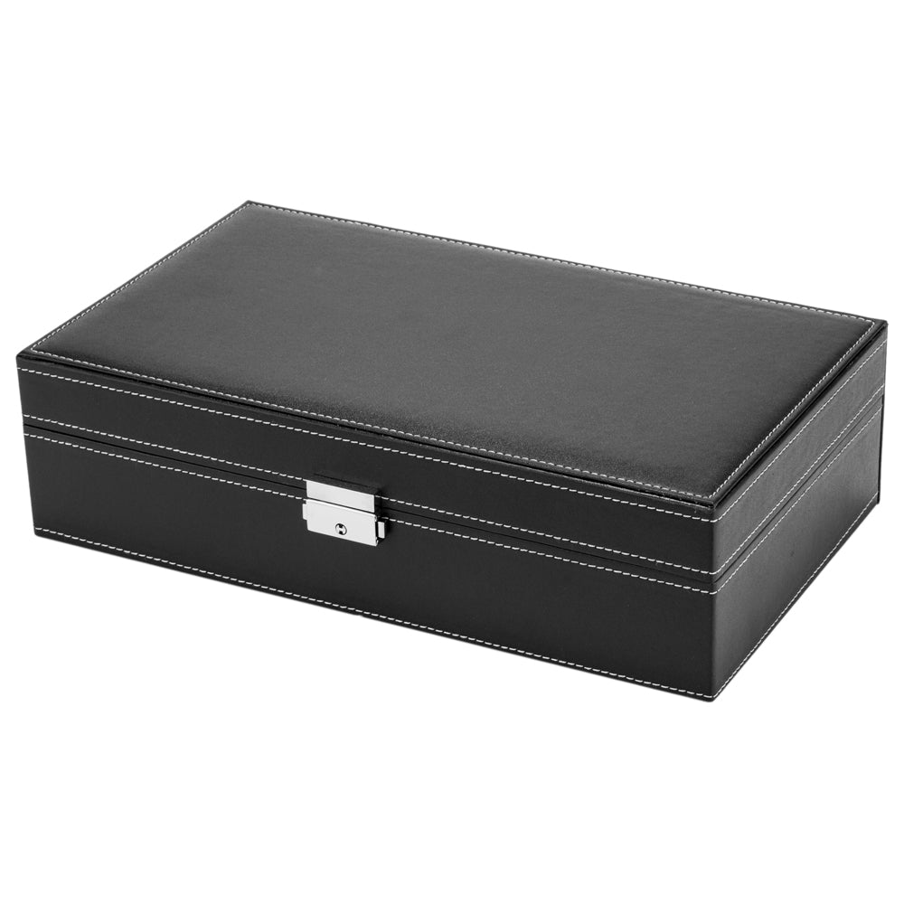 Cosmetics storage Jewelry Box 8 Slots Watch Organizer Storage Case with Lock and Mirror for Men Women Black【Local Goods】