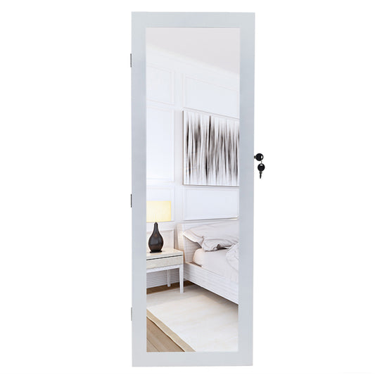 Cosmetics storage Non Full Mirror Wooden Wall Mounted 4-Layer Shelf, 2 Drawers, 8 Blue LED Lights, Jewelry Storage Mirror Cabinet - White【Local Goods】