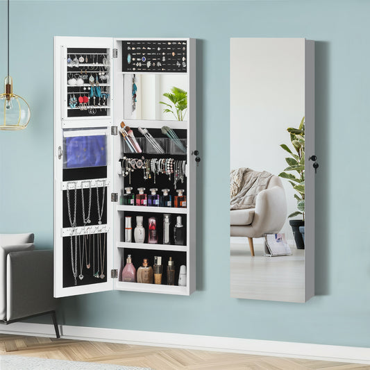 Cosmetics storage Retro PVC Wood Grain Coating Whole Body Mirror Decoration Storage Dressing Mirror Jewelry Mirror Cabinet White【Local Goods】