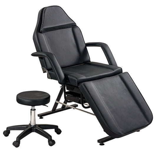 Health & Beauty Massage Salon Tattoo Chair with Two Trays Esthetician Bed with Hydraulic Stool, Multi-Purpose 3-Section Facial Bed Table,  Adjustable Beauty Barber Spa Beauty Equipment, Black