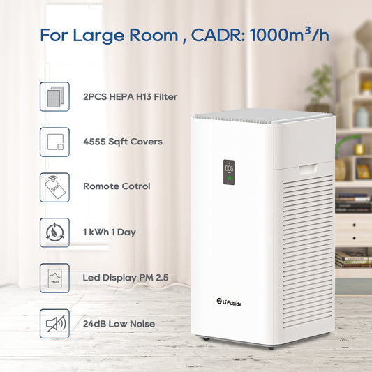 Household Appliances Lifubide Large Room Air Purifier, H13 True HEPA,4555 Sq.Ft Coverage,24dB Low Noise For Bedroom,Removal Of 99.99% 0.01 Microns Particles, Pet Dander Smoke Odor Dust,PM2.5 Monitor, Smart Air Purifiers