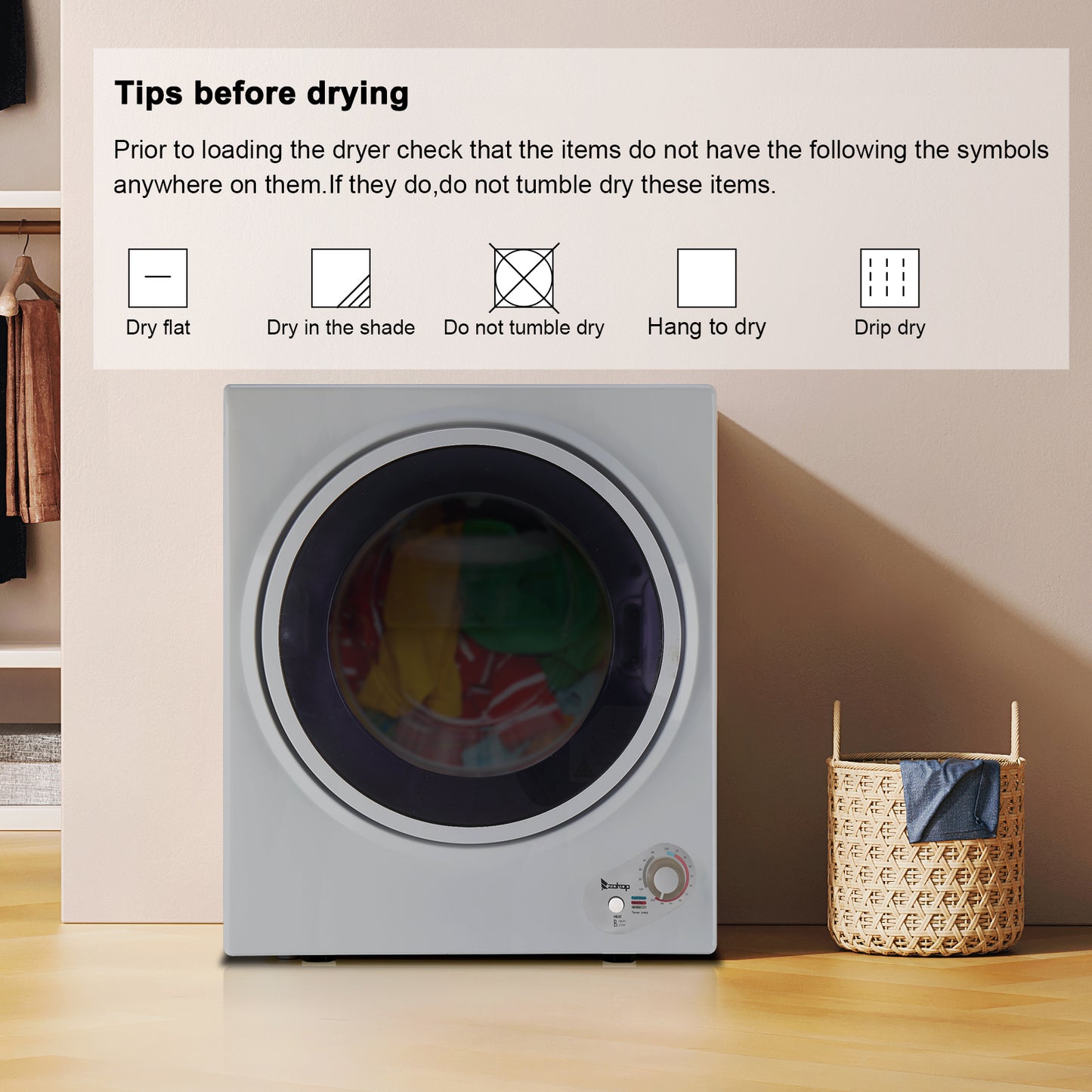 Household Appliances GYM25-78G2 Compact Portable Household clothes Dryer 2.5KG 1.6cuft with Stainless Steel Drum Black and White 120V MECHANICAL Control ETL Certification