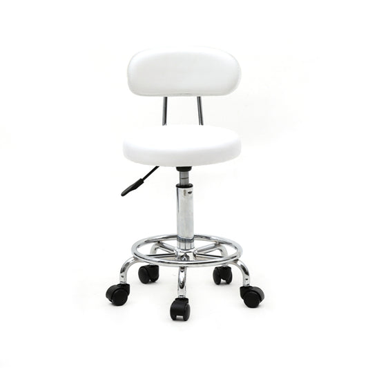 Health & Beauty Round Shape Adjustable Salon Stool with Back and Line White