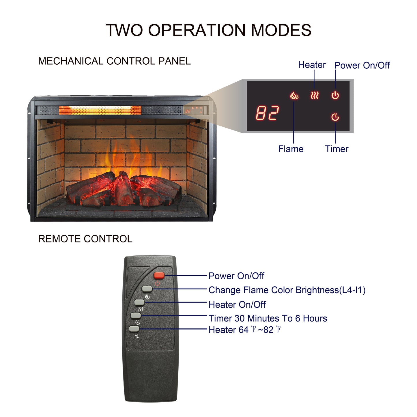 Household Appliances 26 inch infrared quartz heater fireplace insert -woodlog version with brick