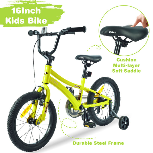 Ride and Slide Kids Bike,16 Inch Kids' Bicycle with Training Wheels for Boys Age 4-7 Years,Multiple Colors