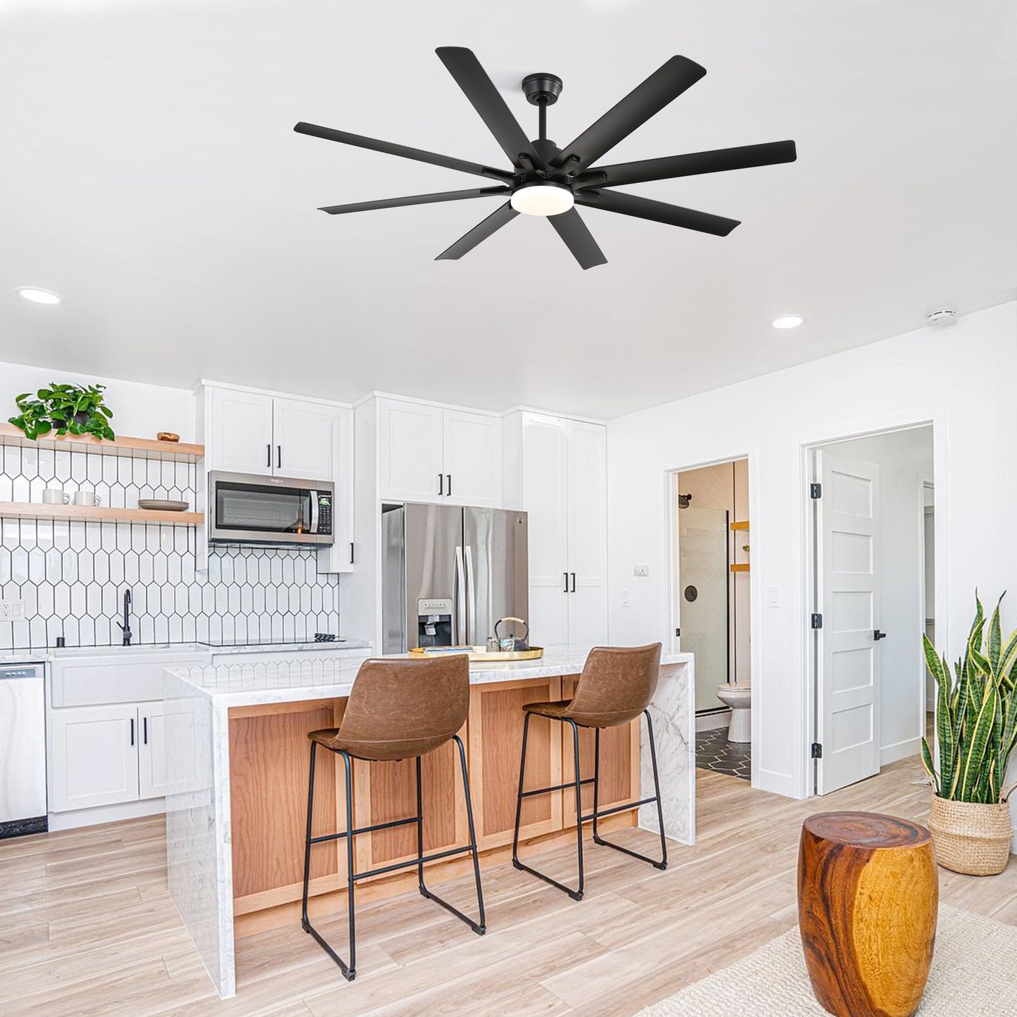 Household Appliances 66 Inch Modern Ceiling Fan With Dimmable Led Light 8 ABS Blades Smart Remote Control Reversible DC Motor Black For Home Office
