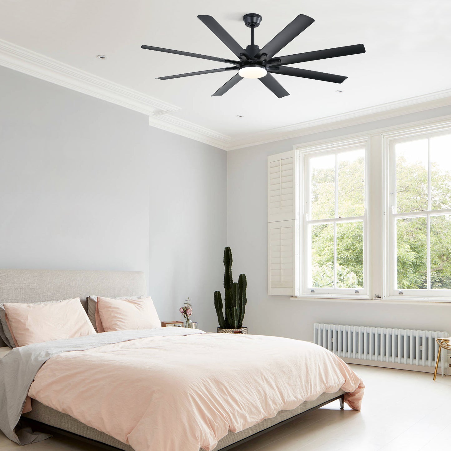Household Appliances 66 Inch Modern Ceiling Fan With Dimmable Led Light 8 ABS Blades Smart Remote Control Reversible DC Motor Black For Home Office