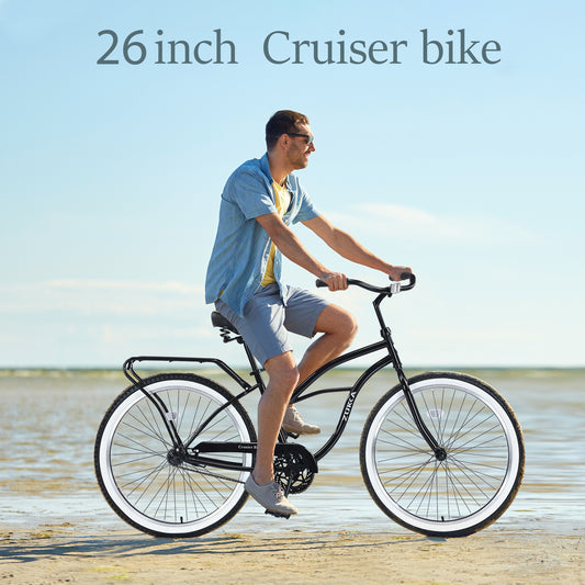 Ride and Slide Single Speed Bicycles 26"Inch,Steel Frame, Wide Wheels for Stability, Rear Coaster Brakes,Multiple Colors Men's Beach Cruiser Bike
