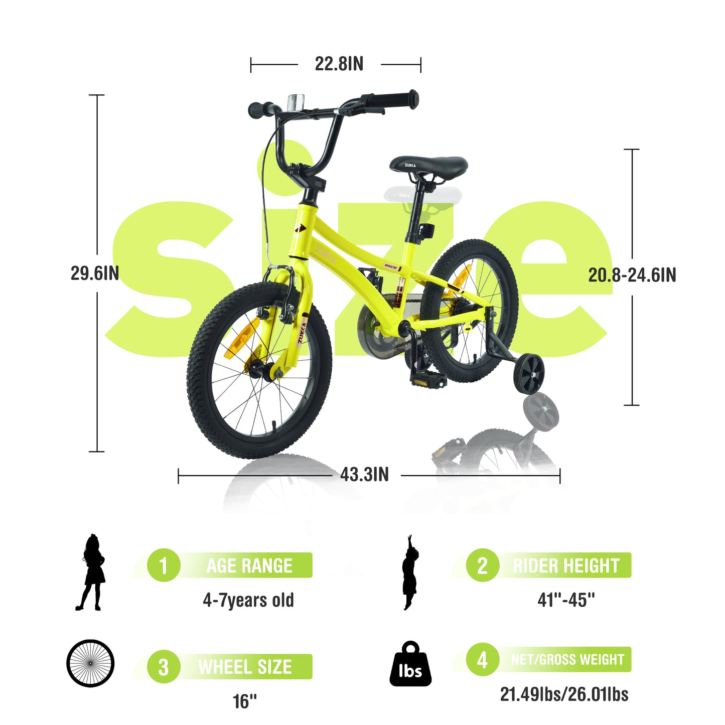 Ride and Slide Kids Bike,16 Inch Kids' Bicycle with Training Wheels for Boys Age 4-7 Years,Multiple Colors