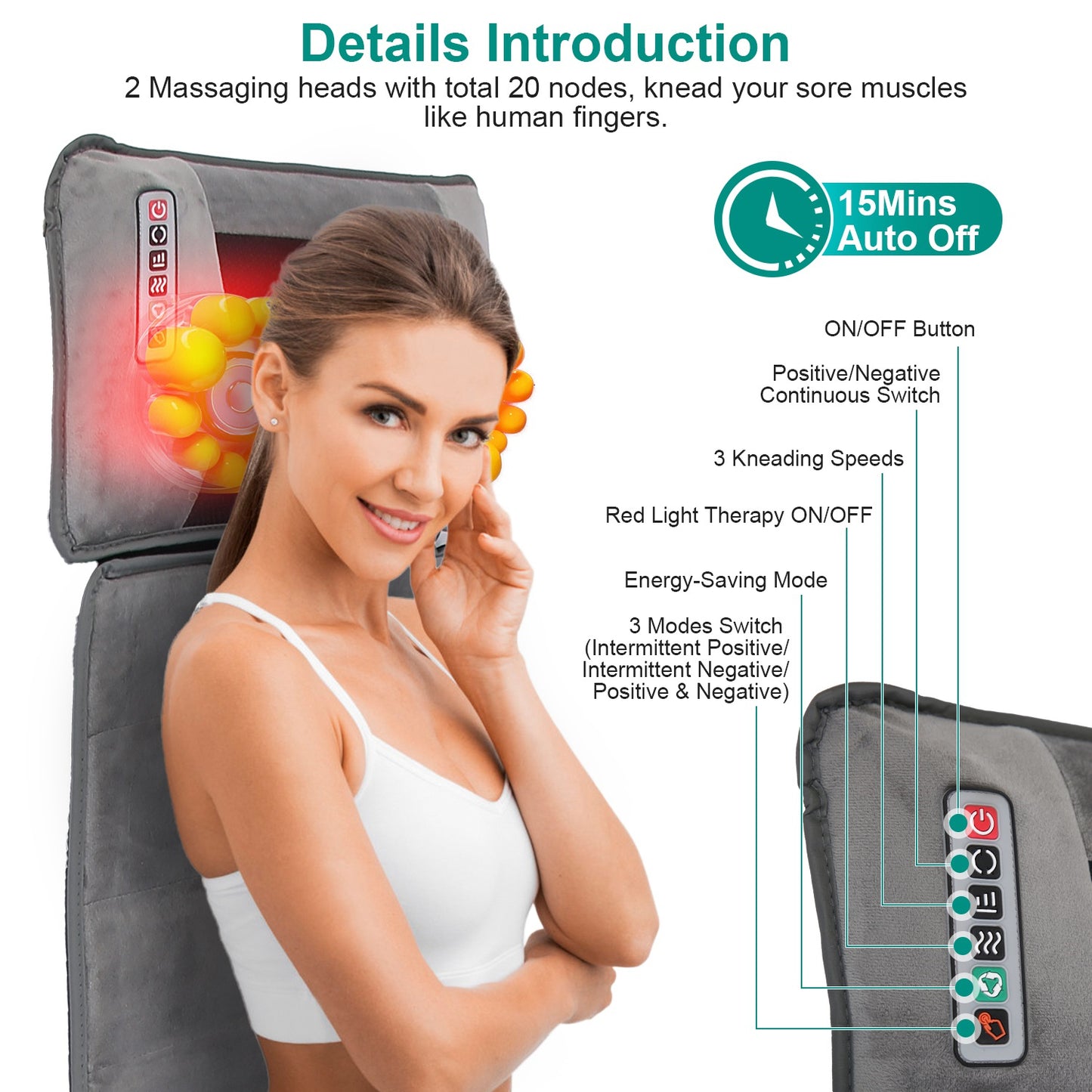 Health & Beauty Full Body Massage Mat with Heat 10 Neck Shiatsu Kneading Massage Heads, Multifunctional Electric Heated Massage Chair Back Pad for Back Lumbar Leg Pain Relief（No shipments on weekends）