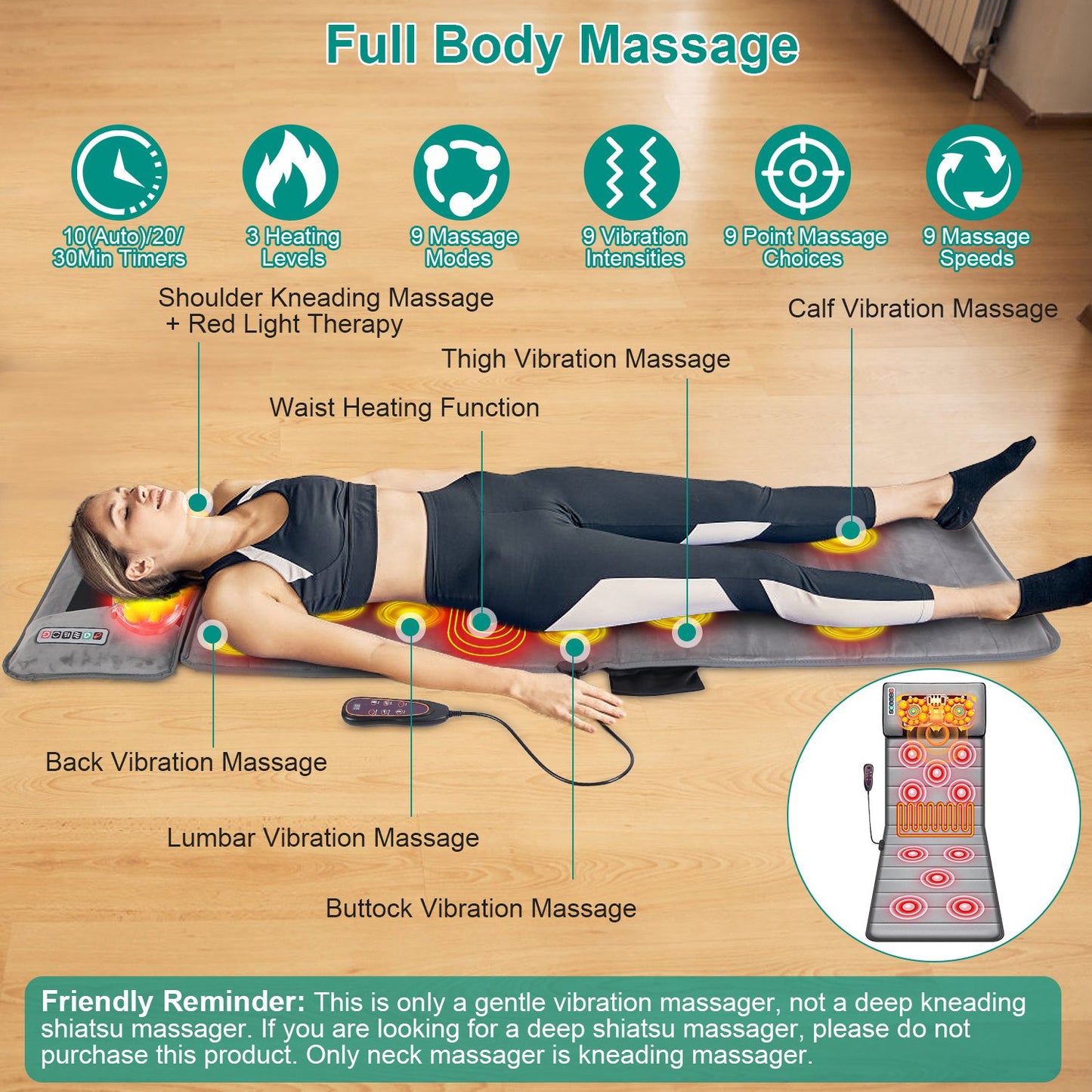 Health & Beauty Full Body Massage Mat with Heat 10 Neck Shiatsu Kneading Massage Heads, Multifunctional Electric Heated Massage Chair Back Pad for Back Lumbar Leg Pain Relief（No shipments on weekends）