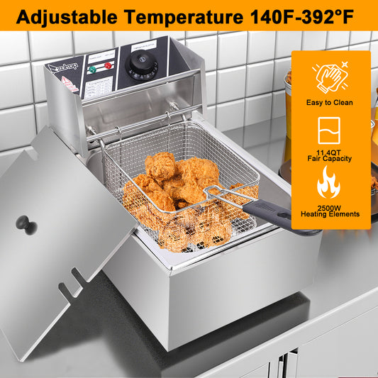 Kitchen Appliances 【Old Code：50481093】EH81 2500W MAX 110V 6.3QT/6L Stainless Steel Single Cylinder Electric Fryer US Plug