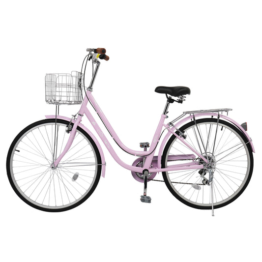 Ride and Slide 26in 150kg High Carbon Steel V Brake 7 Speed Commuter Bike Pink