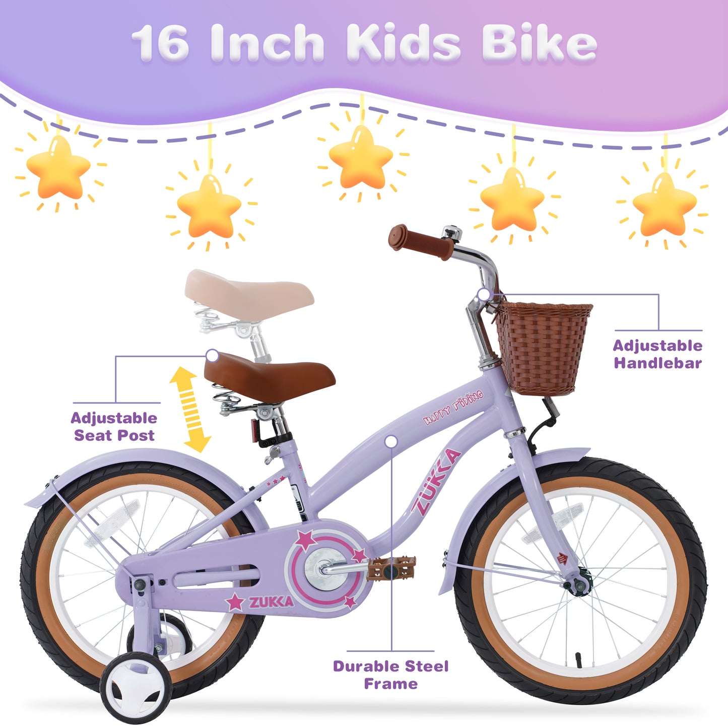 Ride and Slide Multiple Colors,Girls Bike for4-7 Years Old Kids,16 inch  wheel ,Training Wheels Included