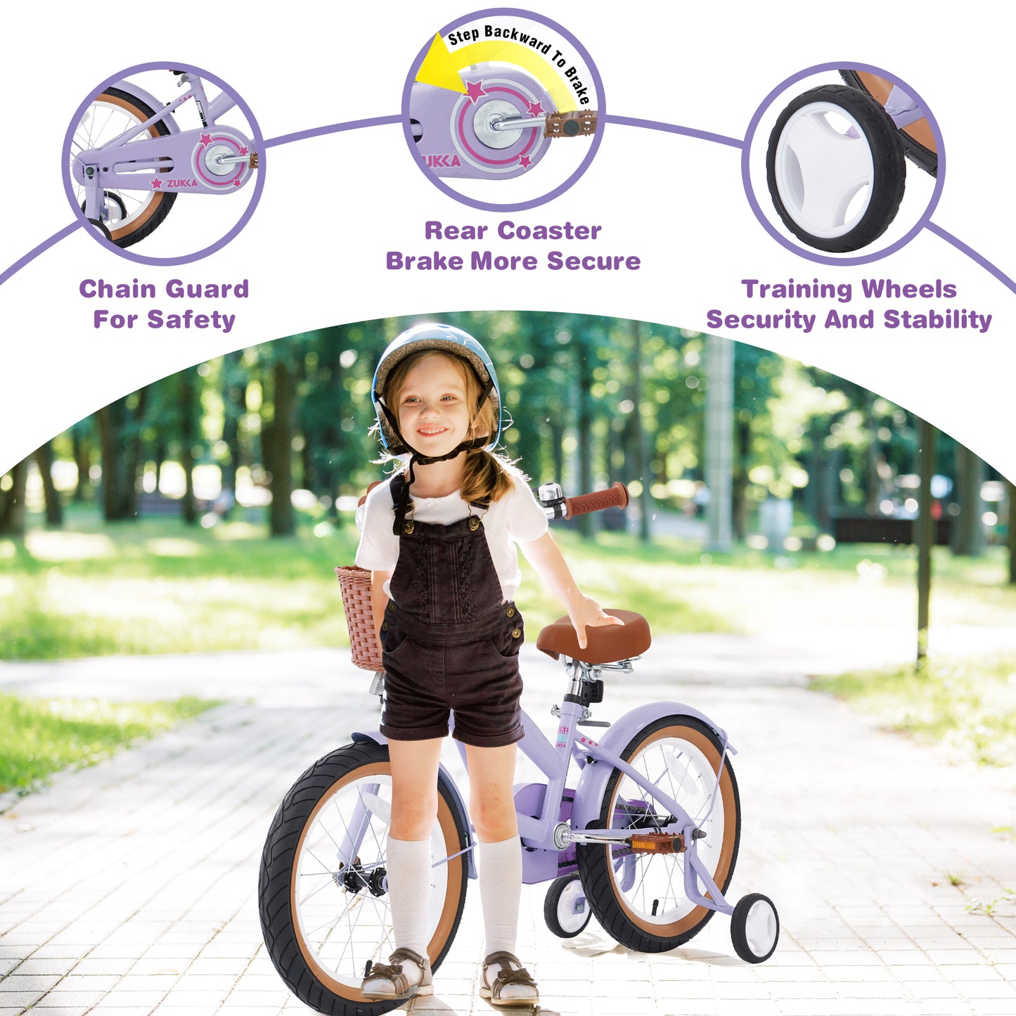Ride and Slide Multiple Colors,Girls Bike for4-7 Years Old Kids,16 inch  wheel ,Training Wheels Included