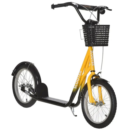Ride and Slide Youth Scooter with Adjustable Handlebars and plastic basket  16" Inflatable Rubber Tires  -Orange