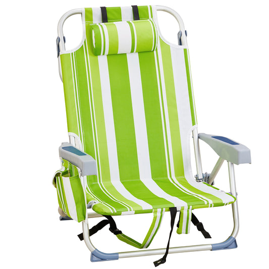 Outdoor, Recreational and Sports 63*65*82cm Short Oxford Cloth Silver White Aluminum Tube Bearing 100kg Beach Chair Green Stripes