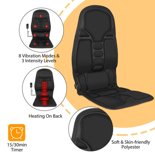 Health & Beauty Back Massager Cushion Electric Massage Car Seat Cushion Chair Pad w/ Heating Function 8 Vibration Modes 3 Intensity Levels